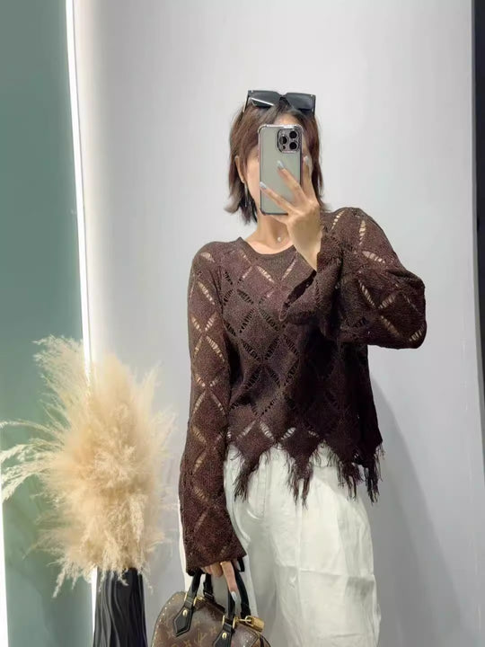 Damen Modischer Strickpullover mit offenen Maschen Shop Nory