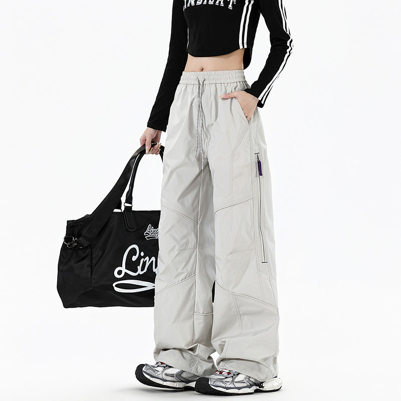 Damen Weite Utility-Cargohose mit elastischem Bund und Reißverschlusstaschen Shop Nory