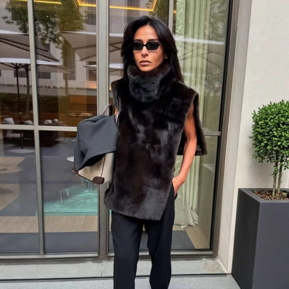 Damen lange luxuriöse Kunstpelz‑Stola mit hohem Kuschelkragen Shop Nory
