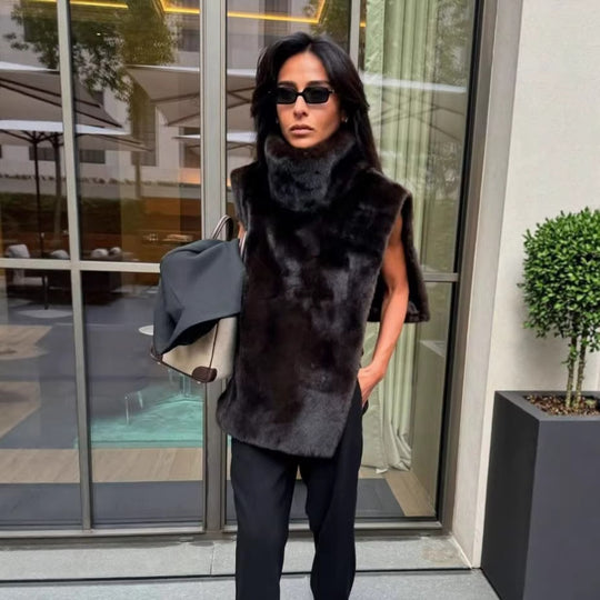 Damen lange luxuriöse Kunstpelz‑Stola mit hohem Kuschelkragen Shop Nory