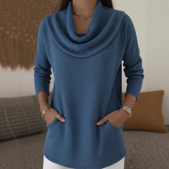 Damen Kuscheliger Feinstrick-Pullover mit Schalkragen und Eingrifftaschen Shop Nory