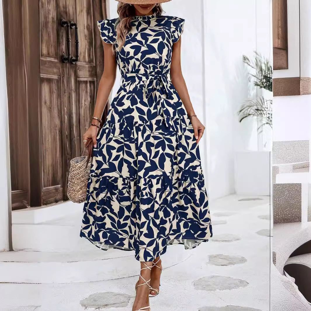 Damen Midikleid mit Stufenrock, geraffter Taillenbindung und Rüschenärmeln Shop Nory