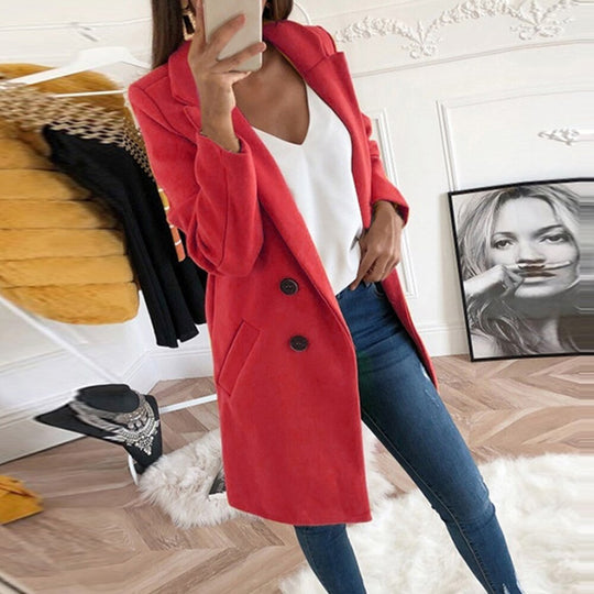 Damen Lang geschnittener Mantel-Blazer mit Reverskragen und Eingrifftaschen Shop Nory