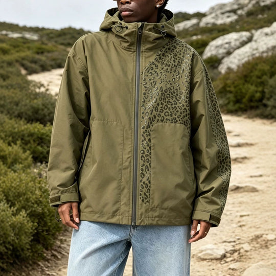 Damen Modische Jacke mit Kapuze und Tierdruck