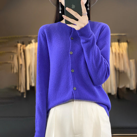 Damen Leichter Feinstrick-Cardigan mit Kaschmir‑Optik, Rundhalsausschnitt und verdeckter Knopfleiste Shop Nory