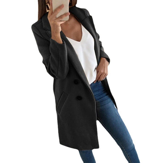 Damen Longline Wolloptik Mantel‑Blazer mit Reverskragen Shop Nory