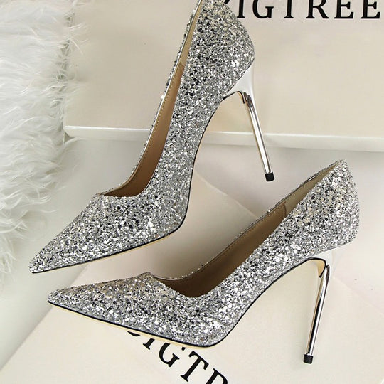 Damen Glitzer-Pumps mit spitzer Zehenform und metallic Stiletto-Absatz Shop Nory