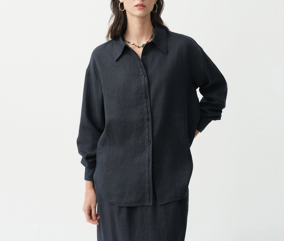 Damen Modische Leinenbluse mit langen Ärmeln Shop Nory