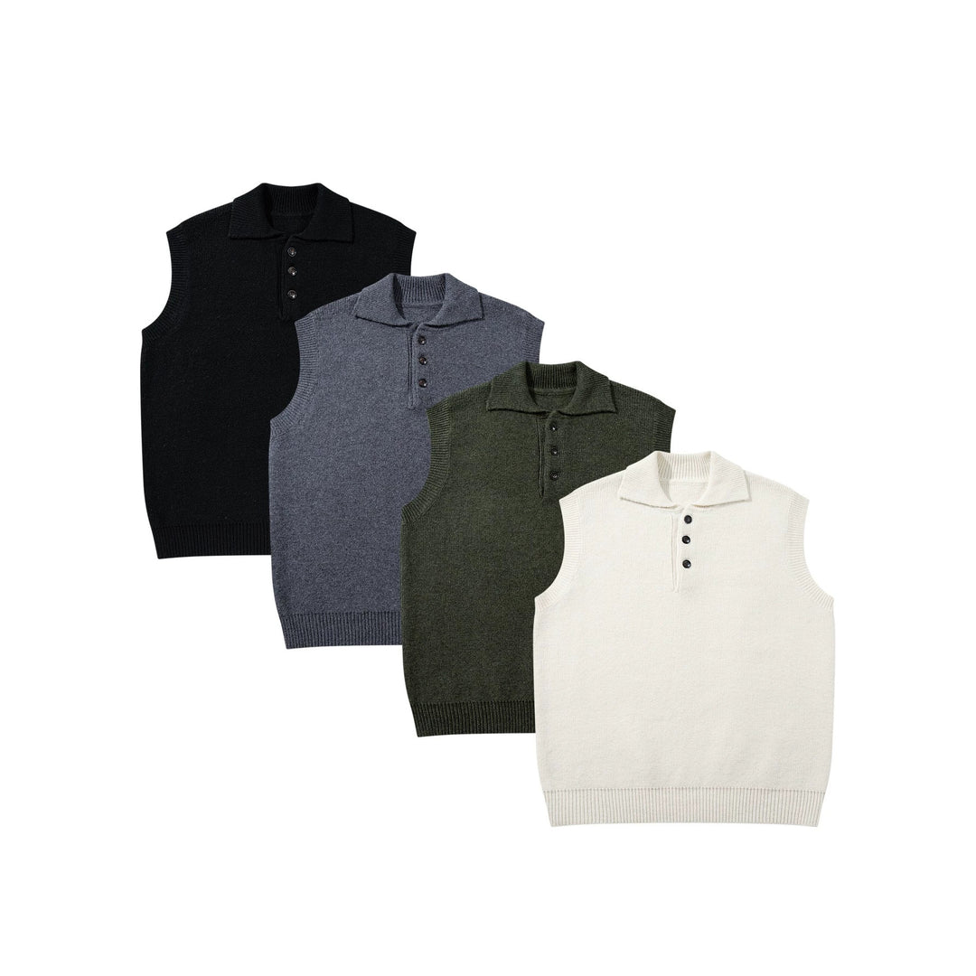Unisex Ärmellose Strickweste mit Polokragen und Knopfleiste Shop Nory