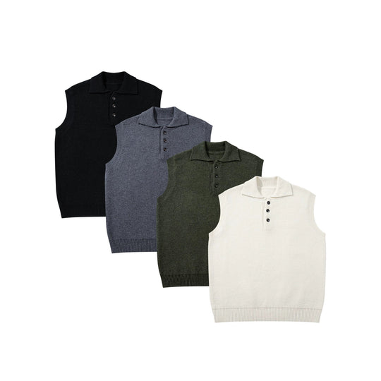 Unisex Ärmellose Strickweste mit Polokragen und Knopfleiste Shop Nory