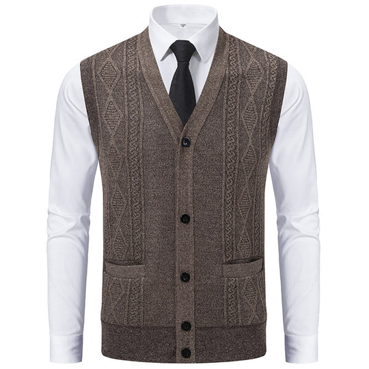 Herren Ärmellose Strickweste mit Rauten‑Muster, V‑Ausschnitt und Knopfleiste Shop Nory