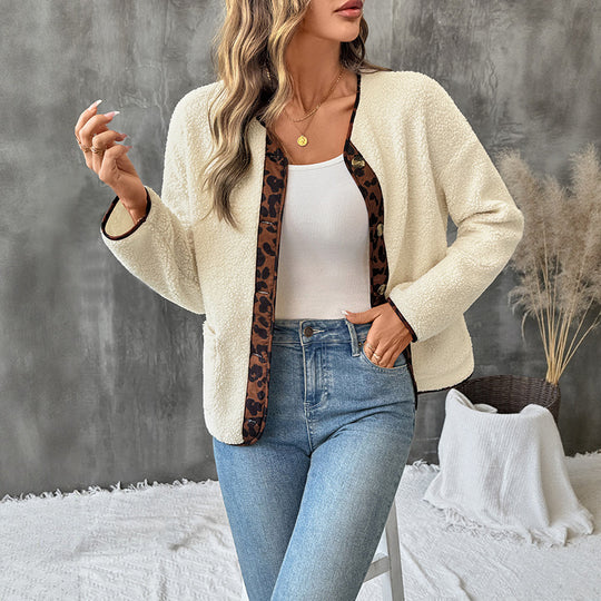 Damen Gemütlicher Teddy-Blazer mit Leopardenmuster Shop Nory