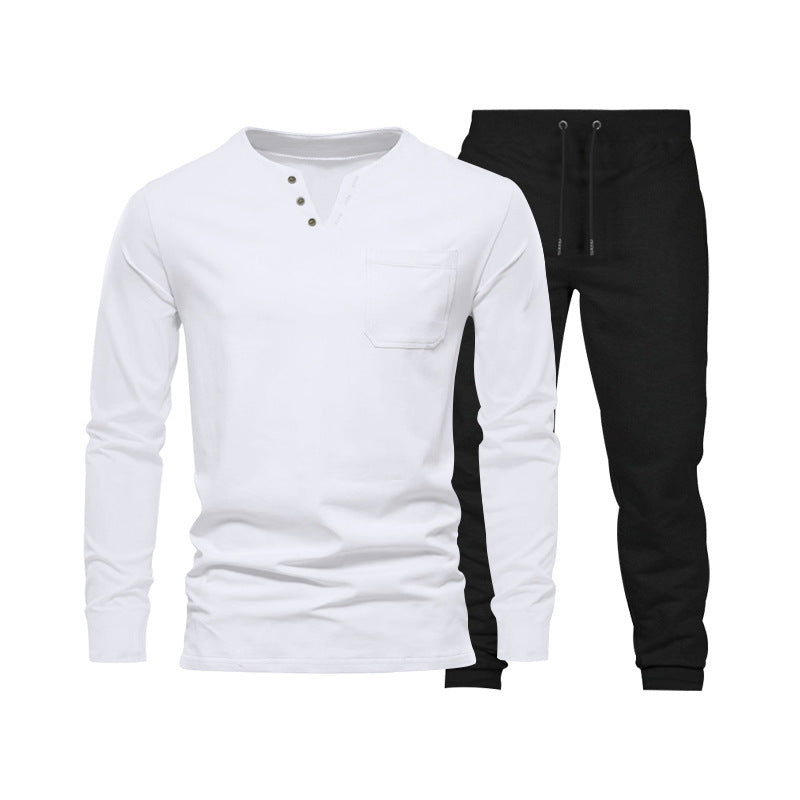 Herren Langarm‑Henley Loungewear‑Set mit Brusttasche und tapered Jogginghose Shop Nory