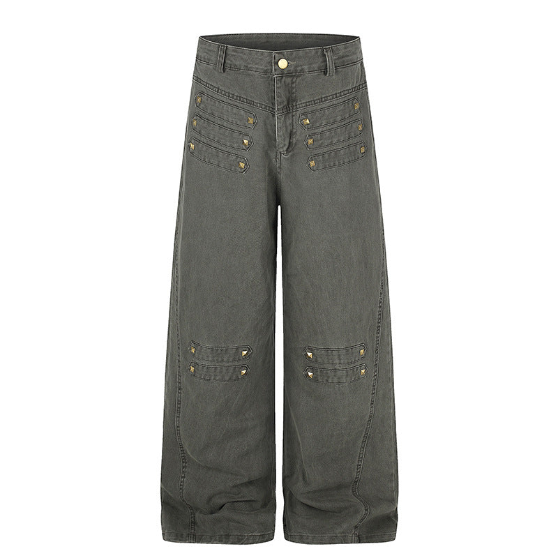 Damen Weite High‑Waist Culotte‑Jeans im Utility‑Look mit Zierlaschen und Metallnieten Shop Nory