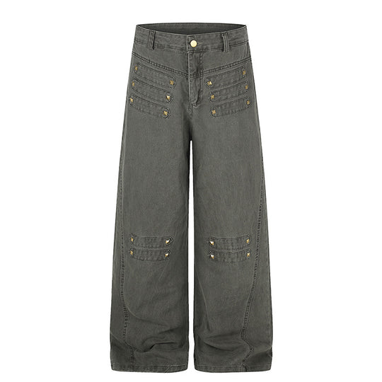 Damen Weite High‑Waist Culotte‑Jeans im Utility‑Look mit Zierlaschen und Metallnieten Shop Nory