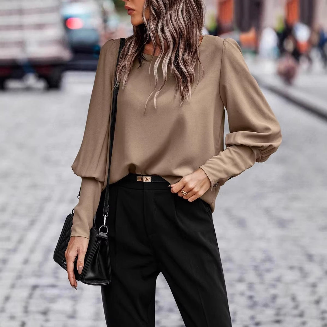 Damen Elegante Seidenoptik-Bluse mit Ballonärmeln und Manschetten Shop Nory