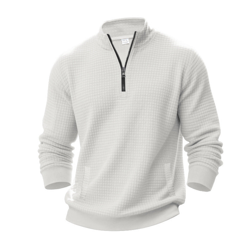 Herren nan Waffelstrick-Halbzip-Pullover mit Stehkragen und elastischem Saum Shop Nory