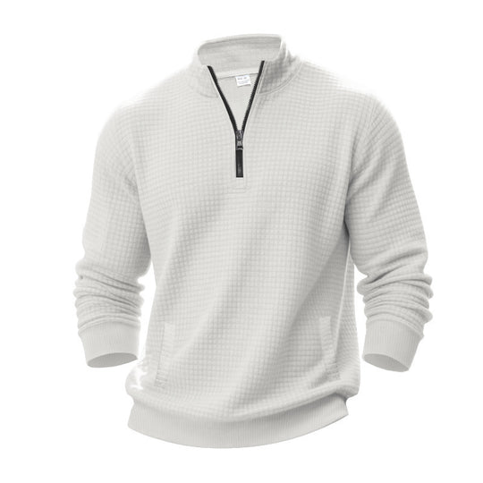 Herren nan Waffelstrick-Halbzip-Pullover mit Stehkragen und elastischem Saum Shop Nory