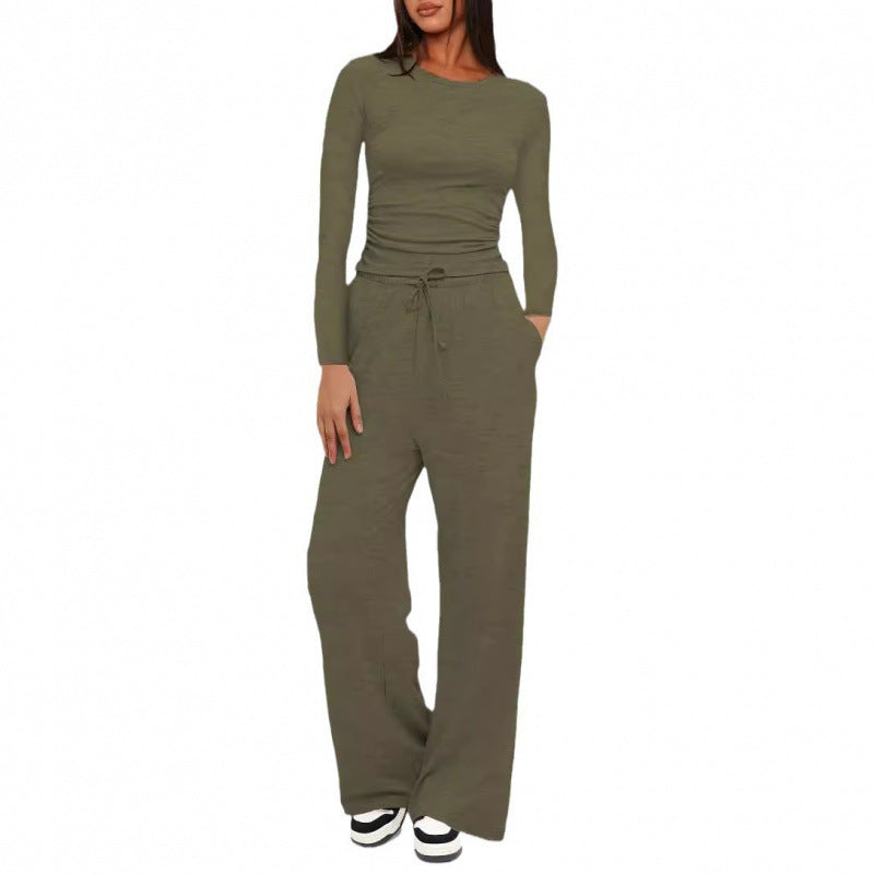 Damen Relax-Freizeithose mit extra weitem Bein, elastischem Bund und Kordelzug Shop Nory