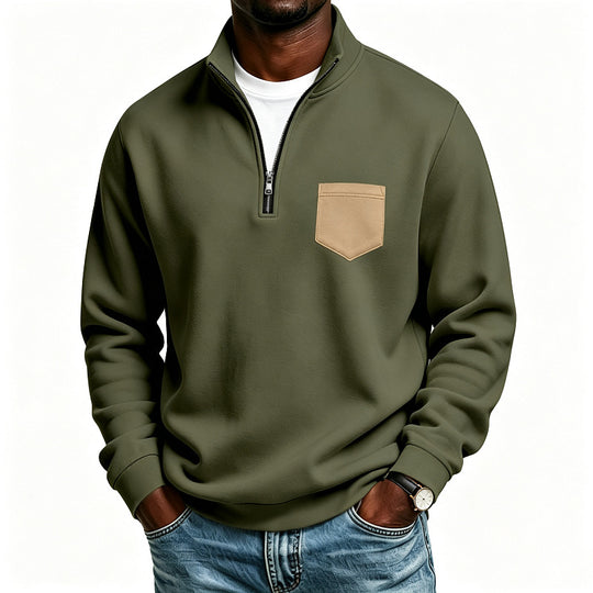 Herren Troyer-Sweatshirt mit halbem Reißverschluss und kontrastierter Brusttasche Shop Nory