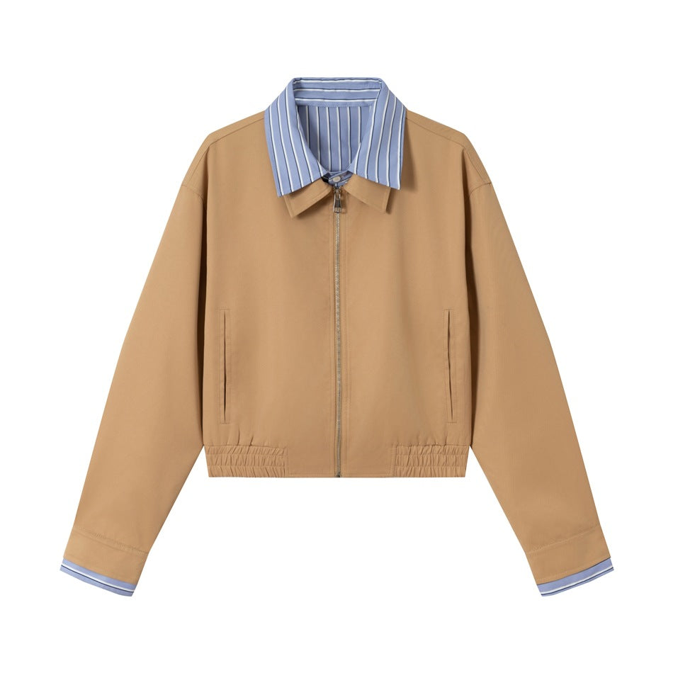 Damen Kurzblouson mit kontrastierendem Hemdkragen, verdecktem Reißverschluss und elastischem Saum Shop Nory