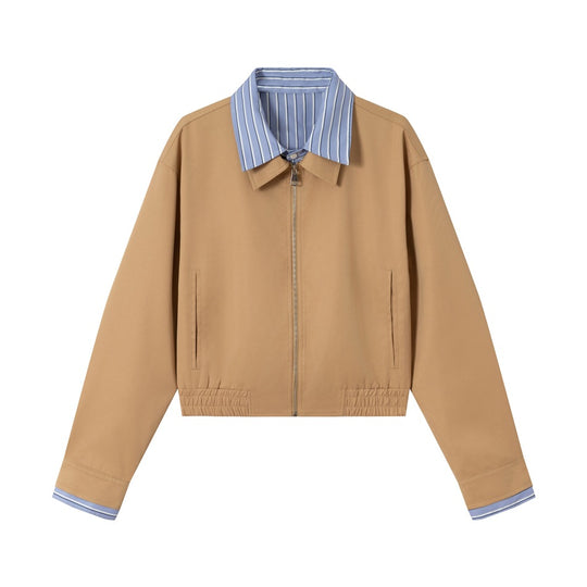 Damen Kurzblouson mit kontrastierendem Hemdkragen, verdecktem Reißverschluss und elastischem Saum Shop Nory