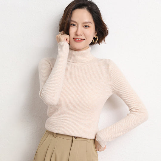 Damen Taillierter Feinstrick-Rollkragenpullover mit feiner Rippenstruktur und Kaschmir-Optik Shop Nory