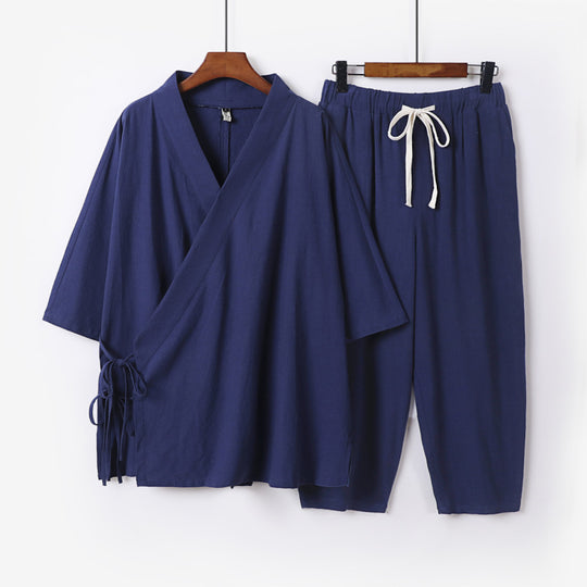 Herren Kimono-Loungewear-Set mit Wickeloberteil, Kordelbundhose und lockerer Passform Shop Nory