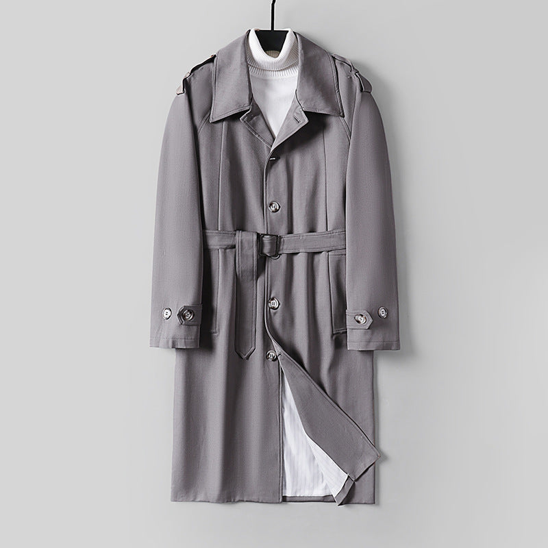 Herren Schlichter Twill-Trenchcoat mit verstellbarem Taillengürtel und Schulterpatten Shop Nory