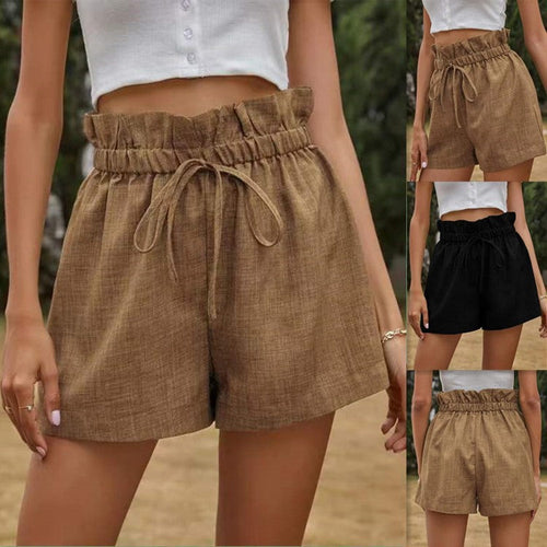 Damen luftige Leinen-Shorts mit elastischem Bund und Kordelzug