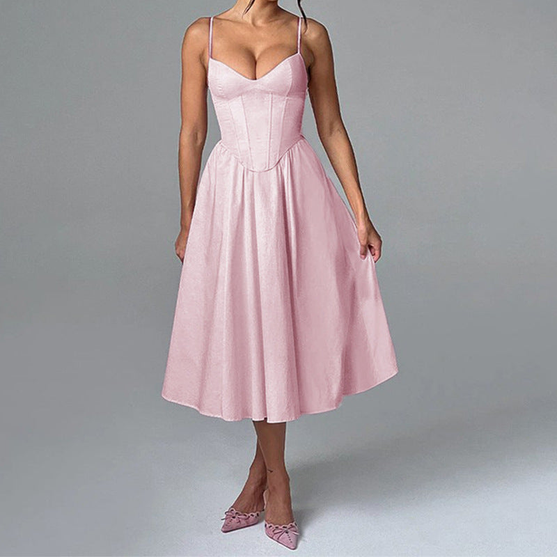 Damen Midikleid mit herzförmigem Ausschnitt und schwingendem Rock
