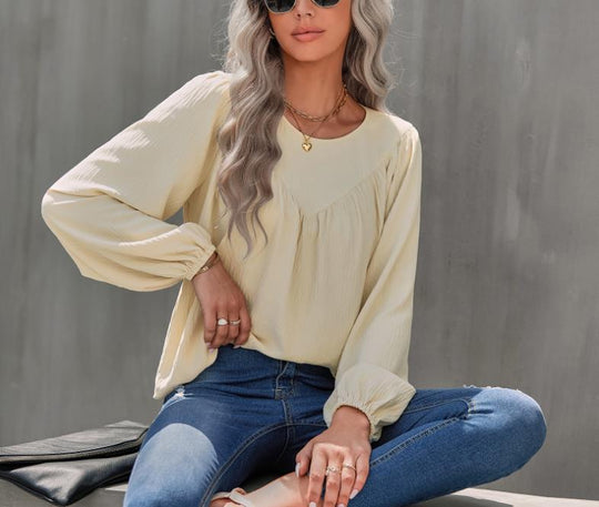 Damen Lässiges Viskose-Blusenshirt mit Rundhals und Ballonärmeln Shop Nory