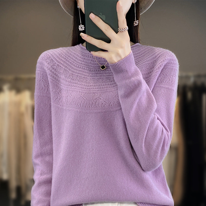 Damen Rundhals-Feinstrickpullover mit strukturierter Passe und Kaschmir-Optik Shop Nory