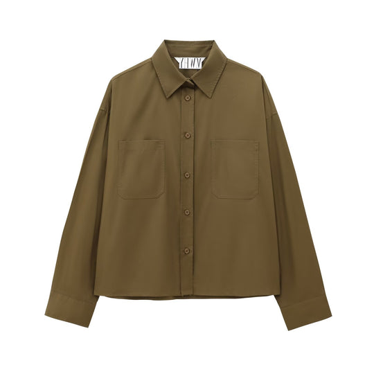 Damen Boxy-Cropped-Hemdjacke mit aufgesetzten Brusttaschen Shop Nory