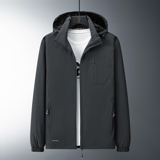 Herren Urban-minimalistische Softshell-Kapuzenjacke mit verdeckten Reißverschlüssen und elastischem Saum Shop Nory