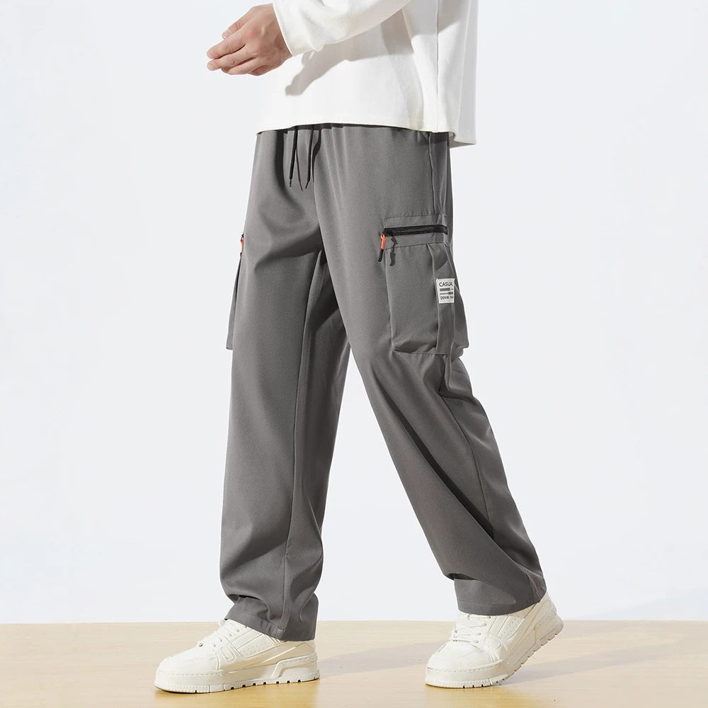 Herren Locker geschnittene Utility‑Cargohose mit Tunnelzugbund, Reißverschluss‑Beintaschen & geradem Bein Shop Nory
