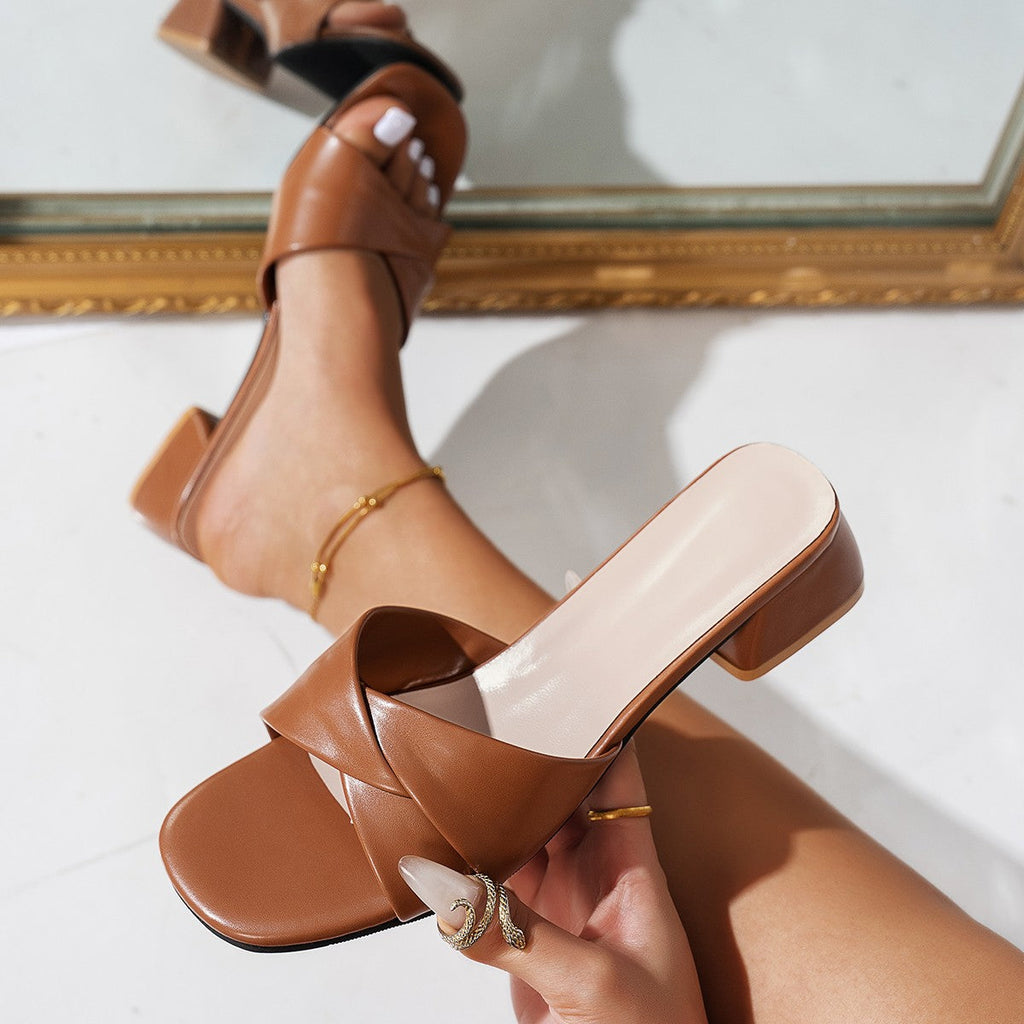 Damen Komfortable Mules mit elegantem Blockabsatz und modischem Riemendesign