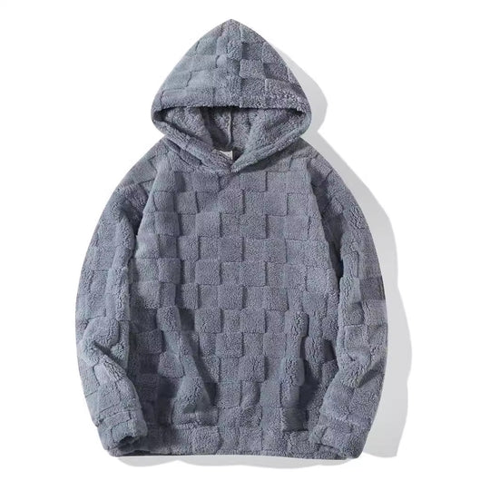 Damen Oversize-Plüschhoodie mit Karomuster, Kapuze und weichem Teddyfutter Shop Nory