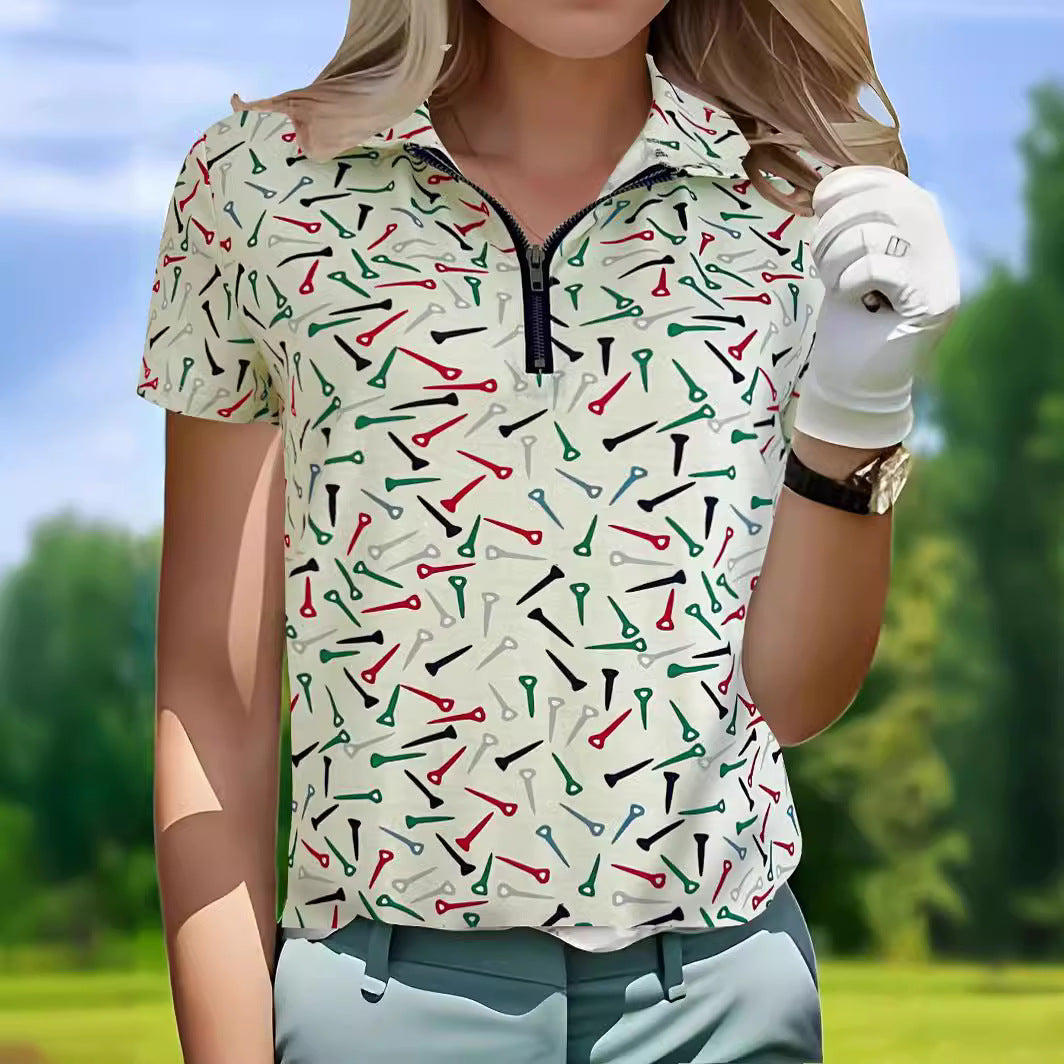 Damen Golfpolo mit modernem Reißverschluss und lShopnoryhaftem Design