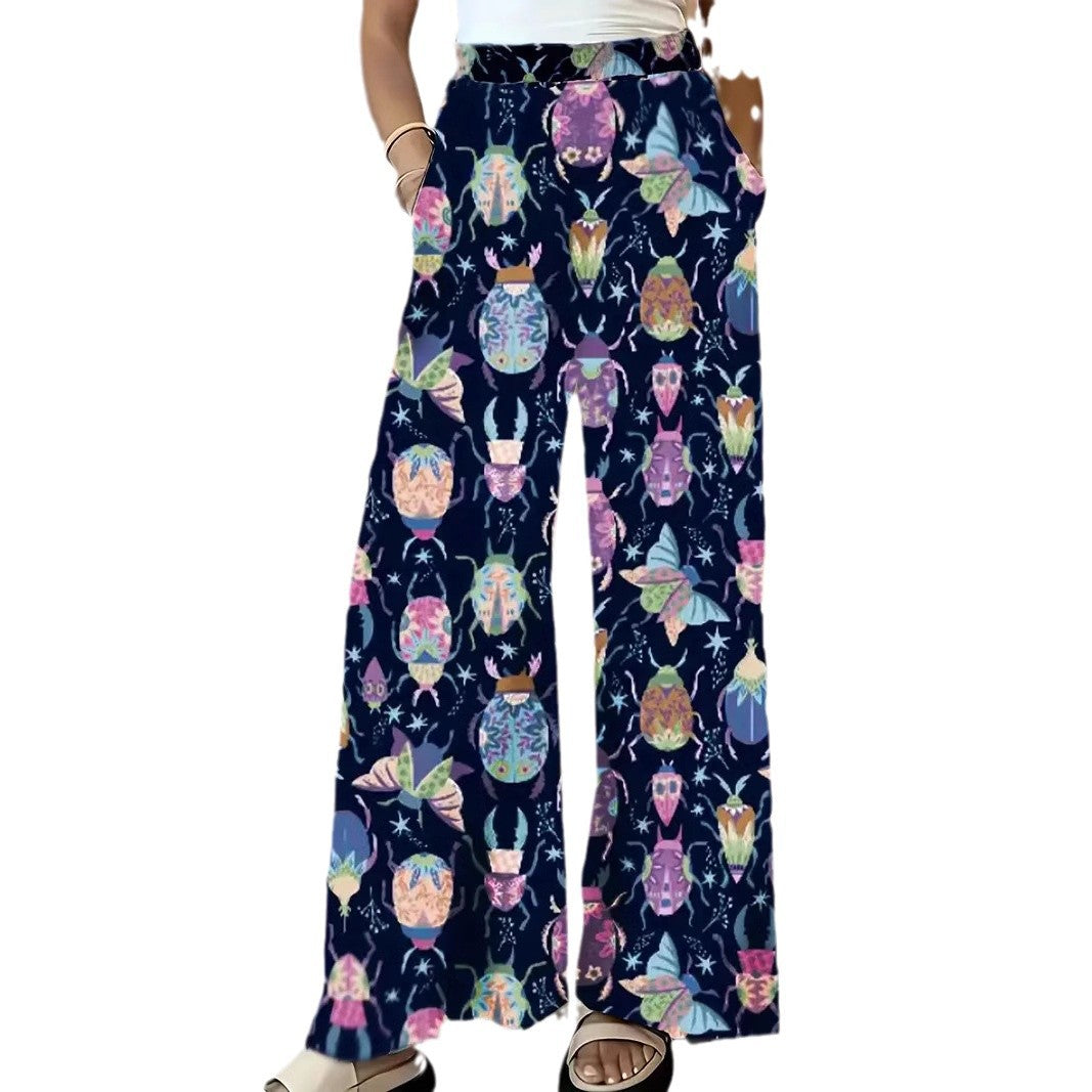 Damen Weite Palazzo-Hose mit elastischem Bund und auffälligem Käferprint Shop Nory