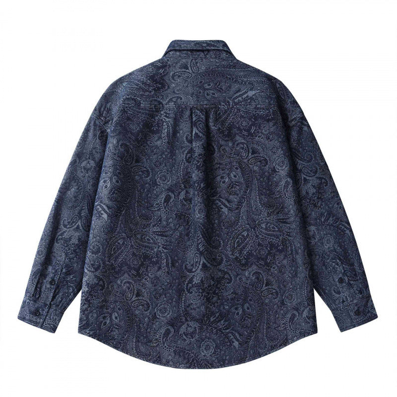 Unisex Oversize Hemdjacke mit Paisley‑Jacquard, durchgehender Knopfleiste und Brusttasche Shop Nory