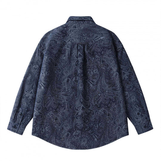 Unisex Oversize Hemdjacke mit Paisley‑Jacquard, durchgehender Knopfleiste und Brusttasche Shop Nory
