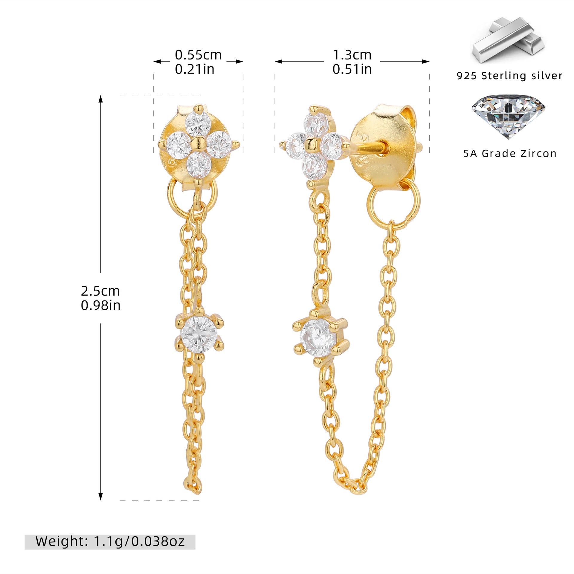 Damen Ohrhänger mit elegantem Zirkon-Kettendesign Shop Nory