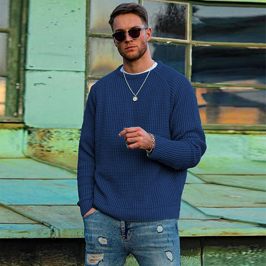 Herren Atmungsaktiver Waffelstrick-Pullover Slim-Fit mit Rippenbündchen Shop Nory