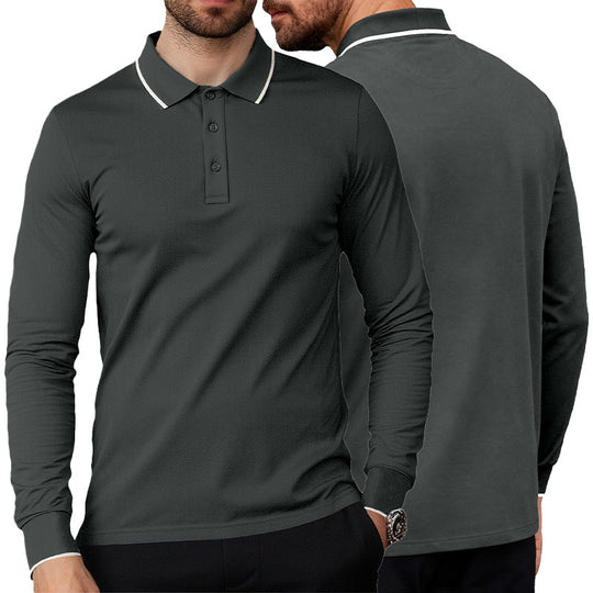 Herren Langarm-Piqué-Polo mit kontrastbesetztem Kragen und Bündchen Shop Nory