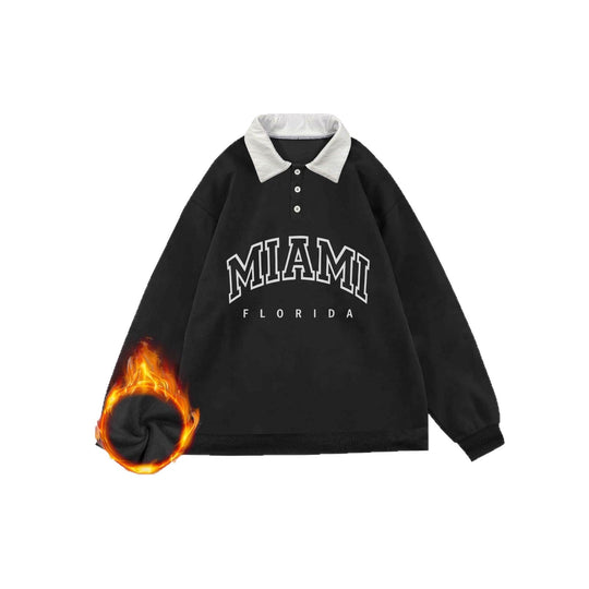 Damen Oversized College-Sweatshirt mit Polokragen und wärmender Fleece-Innenseite Shopy Nory