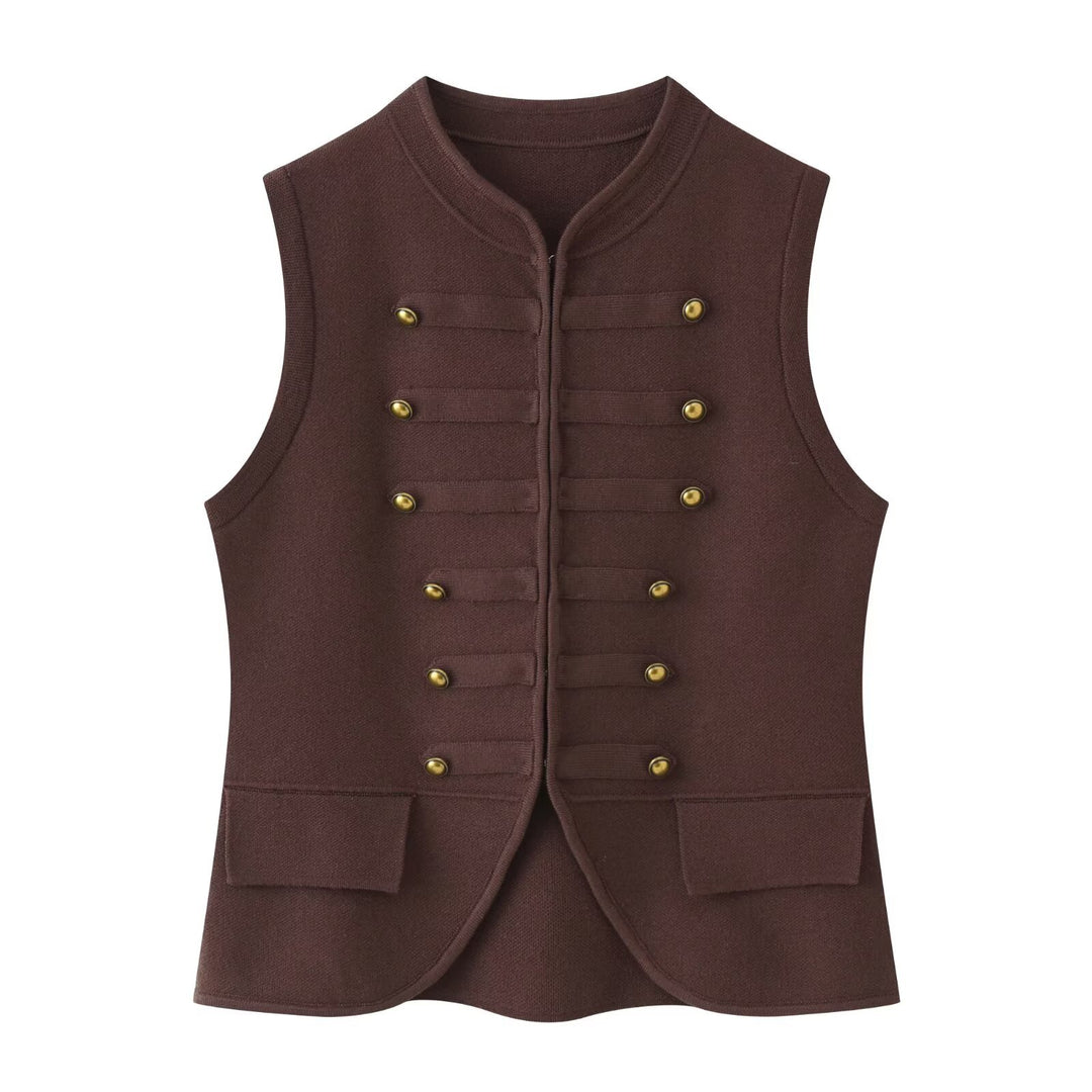 Damen Militärinspirierte Bouclé‑Weste mit Stehkragen und Zierknöpfen Shop Nory