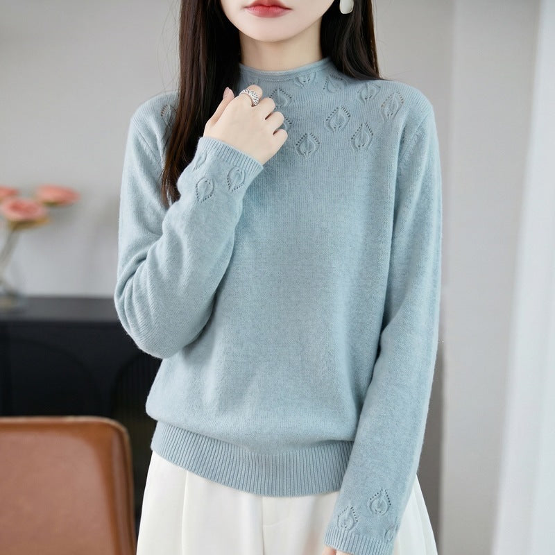 Damen Kurzrollkragenpullover aus Feinstrick mit Ajour‑Yoke und geripptem Saum Shop Nory