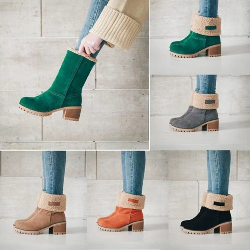 Damen Gefütterte Ankle-Boots mit Lammfell-Umschlag und profiliertem Blockabsatz Shop Nory