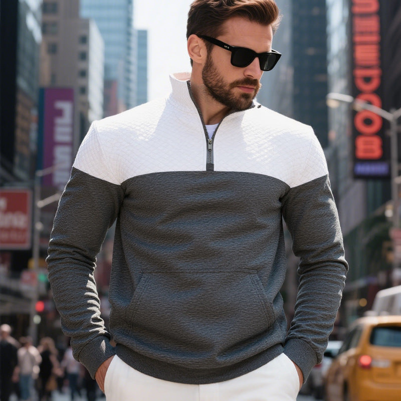 Herren Colorblock-Halbzip-Sweatshirt mit gesteppter Brustpartie, Kängurutasche und elastischen Bündchen Shop Nory